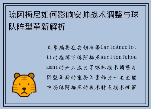 琼阿梅尼如何影响安帅战术调整与球队阵型革新解析 琼阿梅尼如何影响安帅战术调整与球队阵型革新解析