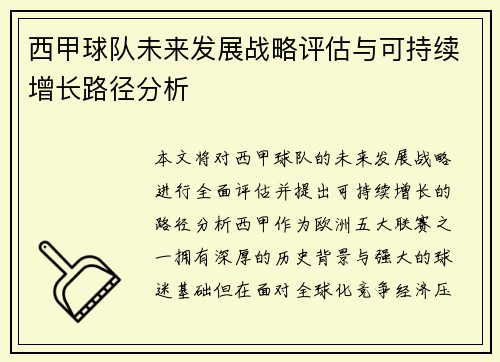 西甲球队未来发展战略评估与可持续增长路径分析 西甲球队未来发展战略评估与可持续增长路径分析